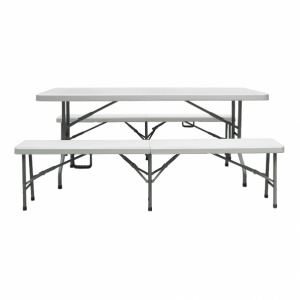 Table rectangle pliante + 2 bancs pliants