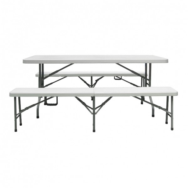 Table rectangle pliante + 2 bancs pliants