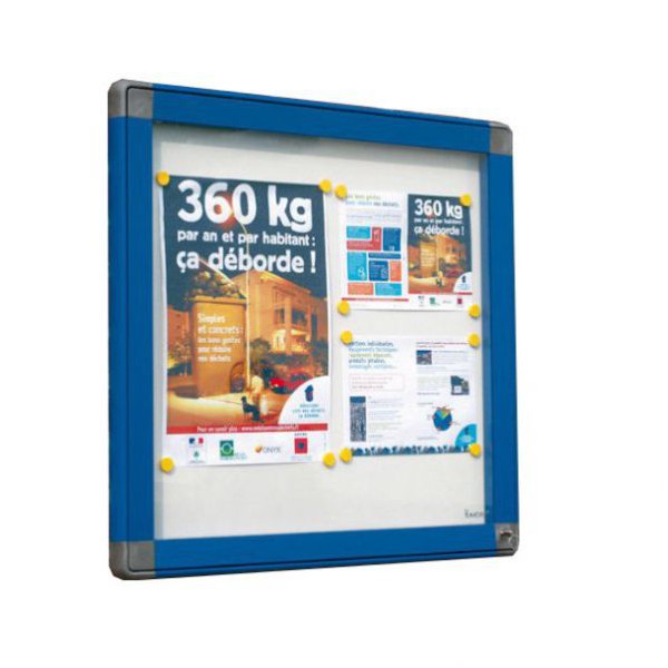 Vitrine exterieure cadre bleu vitrage plexi