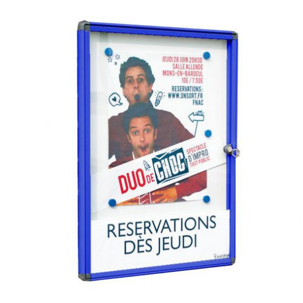 Vitrine exterieure cadre design bleue vitrage plexi