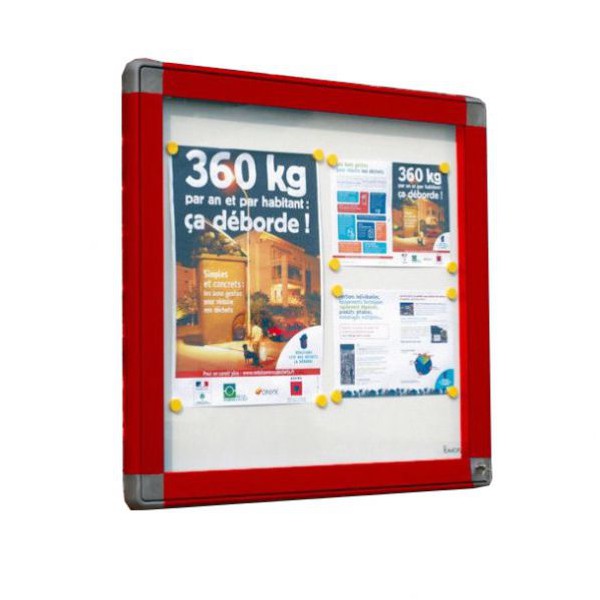 Vitrine exterieure cadre rouge verre trempe