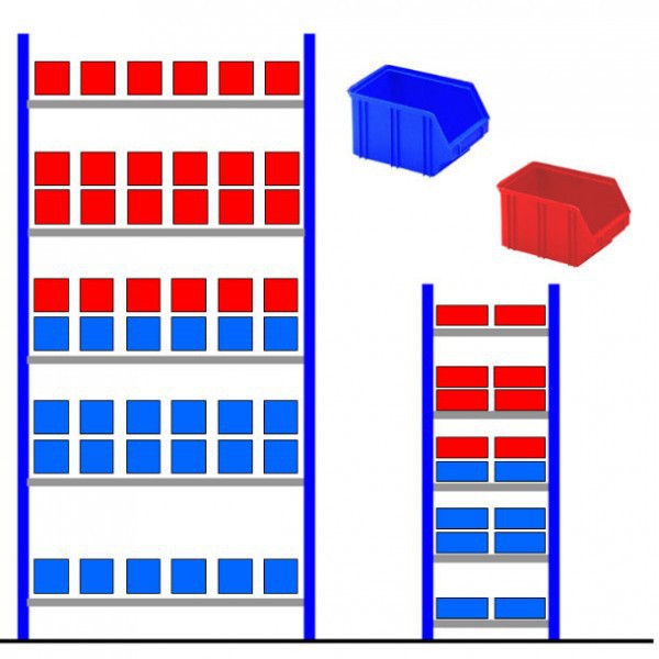 Rayonnage métallique avec bacs éco Bleu - Rouge