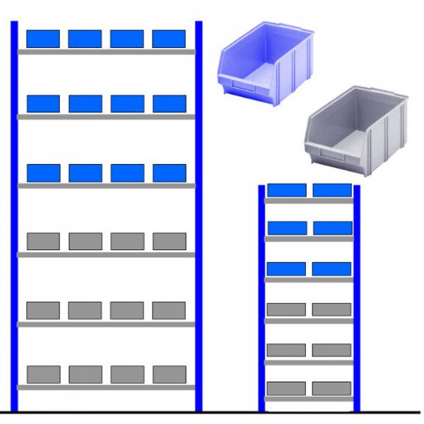Rayonnage atelier avec bacs éco Bleu - Gris