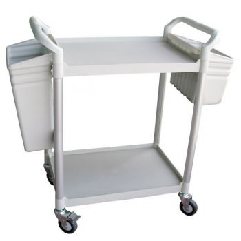 Servante à 2 plateaux plastique et 2 bacs Servante à 2 plateaux plastique et 2 bacs