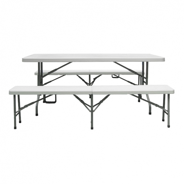 Table rectangle pliante + 2 bancs pliants