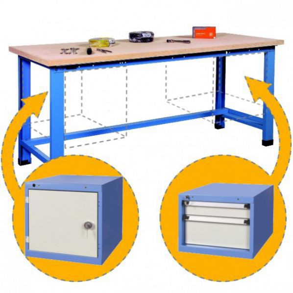 ?tabli d'atelier charges lourdes avec bloc tiroirs et porte