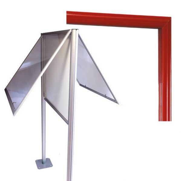 Vitrine d'extérieur sur pied double face Cadre rouge