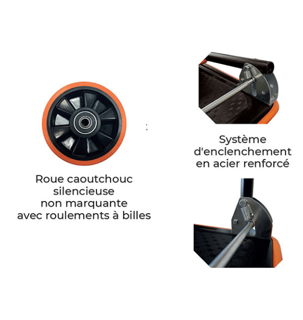 Chariot en acier dossier rabattable charge 150kg