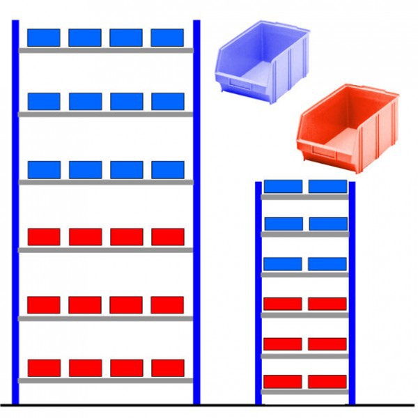 Rayonnage atelier avec bacs éco Bleu - Rouge